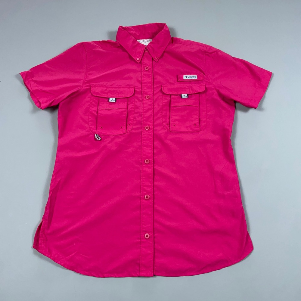 Columbia PFG Bahama Style Pink Short Sleeve Fishing Shirt Womens XS Button Down